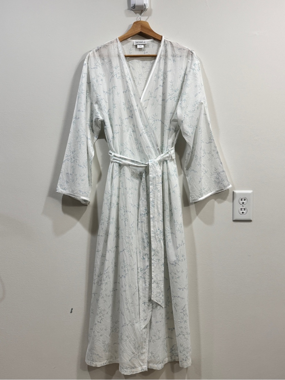 Jones New York Vintage Cotton Robe Floral Sage Blue L/XL